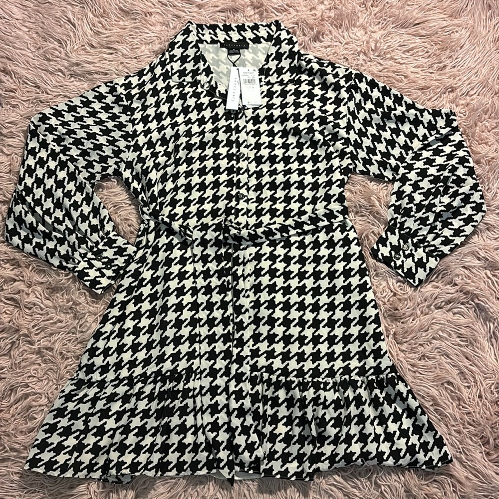 NWT Sanctuary Houndstooth Tiered Ruffle Shirt Dress - Picture 2 of 11